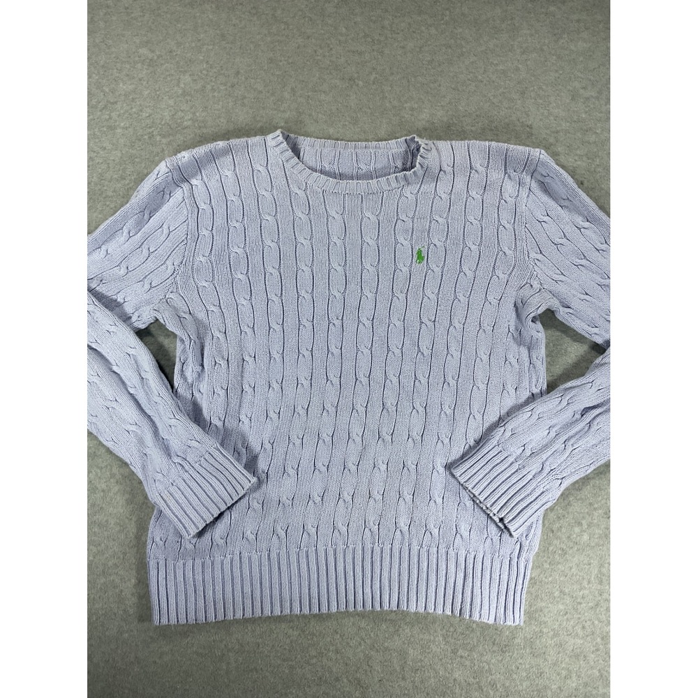 Polo Ralph Lauren Lavender Purple Cable Knit Crewneck Sweater Green Pony 2949